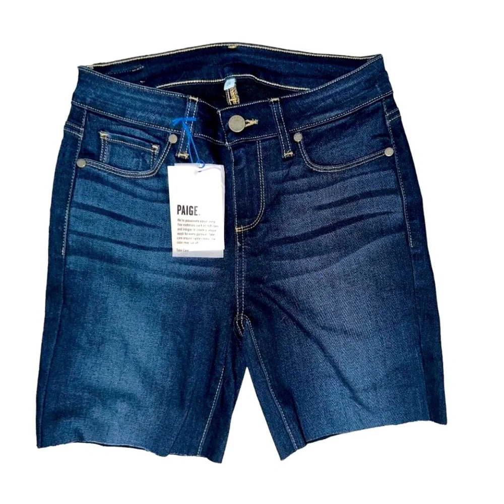 New Paige Denim Vertugo Cutoff Jean Shorts size 26 mid rise dark blue
